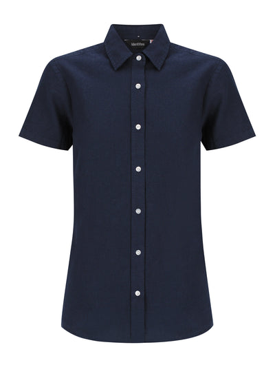 Ladies Floyd short sleeve linen cotton shirt in navy blue