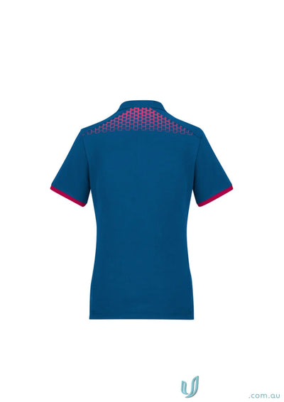 Ladies Galaxy short sleeve polo shirt in blue with pink accents, perfect blend of style
