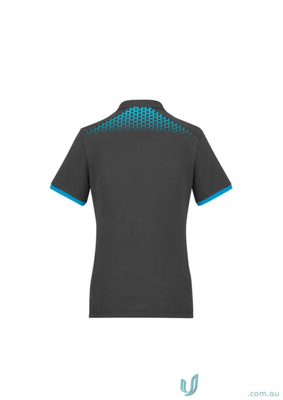 Ladies Galaxy Polo shirt with gray and blue trim, perfect blend of style and comfort