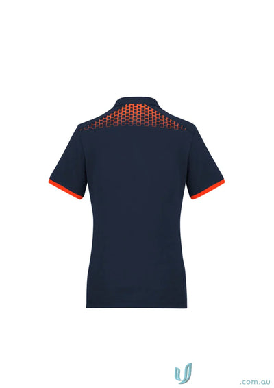Ladies Galaxy Polo featuring navy blue with orange accents, perfect blend of style