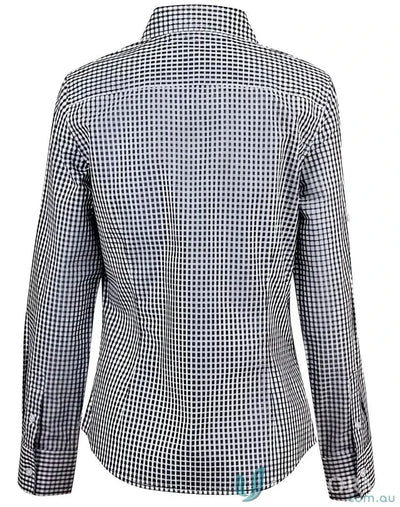 Winning Spirit Ladies Gingham Check Roll-Up Sleeve Tab Button-Down Shirt