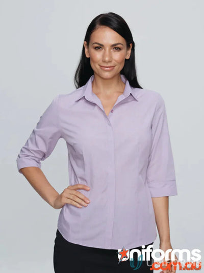 Lavender Ladies Grange 3Qtr Shirt perfect for workwear or uniforms with button-down style