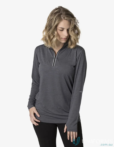 Ladies Charcoal Heather Soft Touch Fabric Long Sleeve Athletic Shirt with Zipper