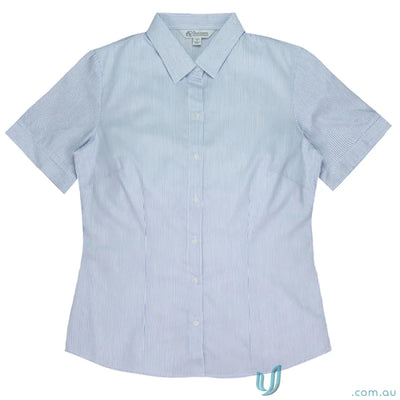 Blue and white striped ladies henley 3qtr shirt, stylish henley 3qtr shirt for women