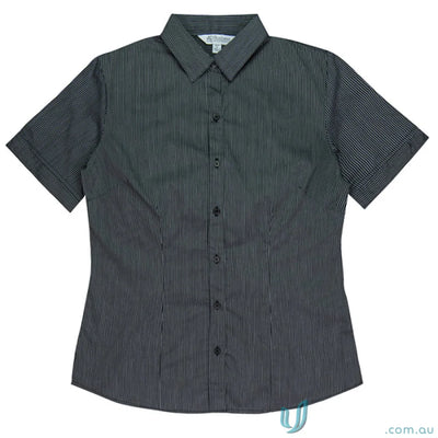 Striped short-sleeved ladies henley 3qtr shirt perfect for casual style