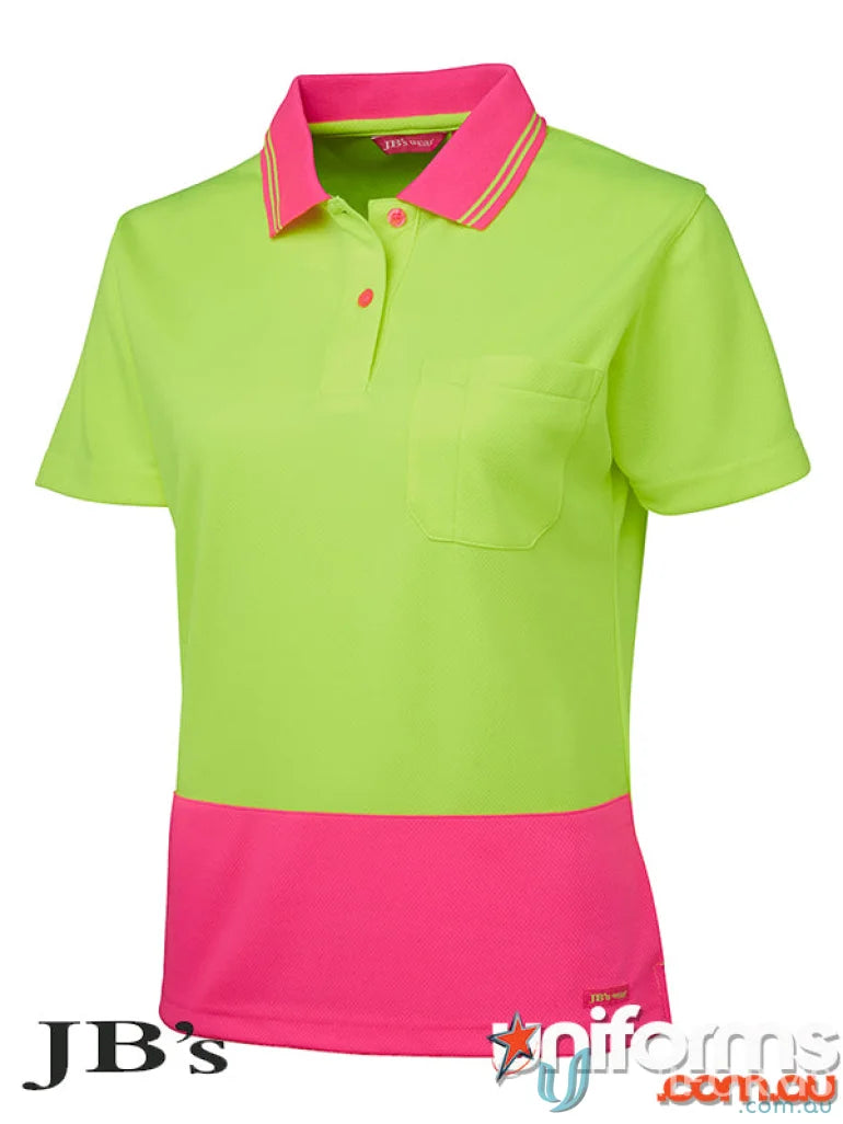 Two-tone neon polo shirt made with comfy fabric, perfect for ladies workwear uniforms