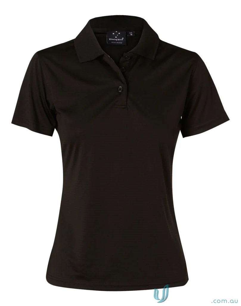 Black womens polo shirt from Winning Spirit Ladies Icon CoolDry Textured collection