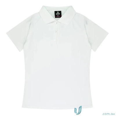 White short-sleeved polo shirt from Ladies Keira Polo, perfect for uniforms or workwear