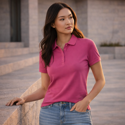 Vibrant fuchsia Ladies Krue Polo shirt, ladies talon short workwear game style