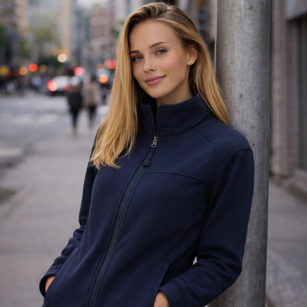 Jb’s ladies layer softshell navy blue fleece zip-up jacket 3lj1
