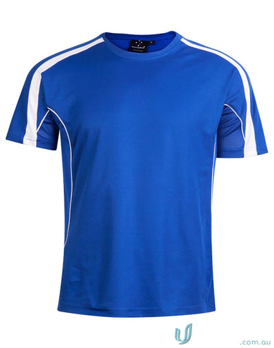 Blue and white Legend Tee athletic t shirt perfect for sports uniforms and casual wear