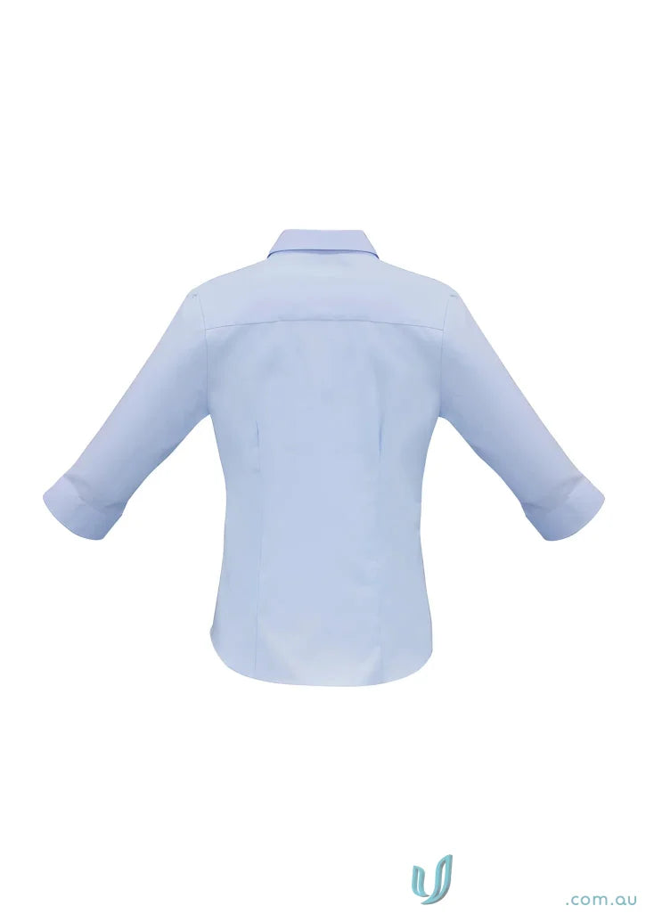 Light blue womans luxe shirt in biz collection s10221 with wrinkle-resistant fabric