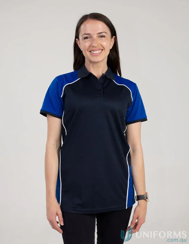 Woman wearing Ladies McPherson Polo with cooldry moisture management and recycled fibres