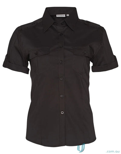 Black short-sleeved military shirt for women from the Winning Spirit Ladies collection