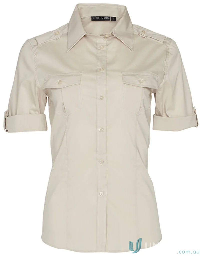 Beige military shirt for women from Winning Spirit Ladies, style M8911 Womens Short