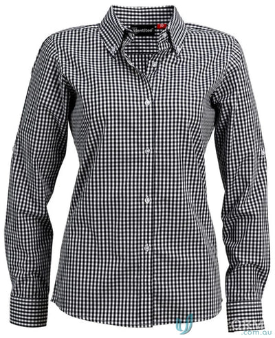 Ladies Miller Gingham Check LS Shirt in black and white check for casual workwear or uniforms