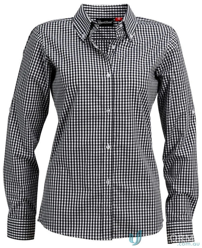 Ladies Miller Gingham Check LS Shirt in black and white check for casual workwear or uniforms