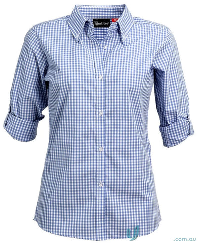 Ladies Miller Gingham Check LS Shirt in blue and white gingham check for uniforms or workwear