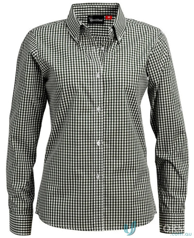 Ladies Miller Gingham Check LS Shirt with classic gingham check pattern, perfect for workwear or uniforms