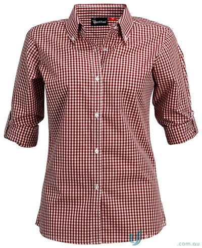 Ladies Miller Gingham Check LS Shirt in red and white check for uniforms or workwear