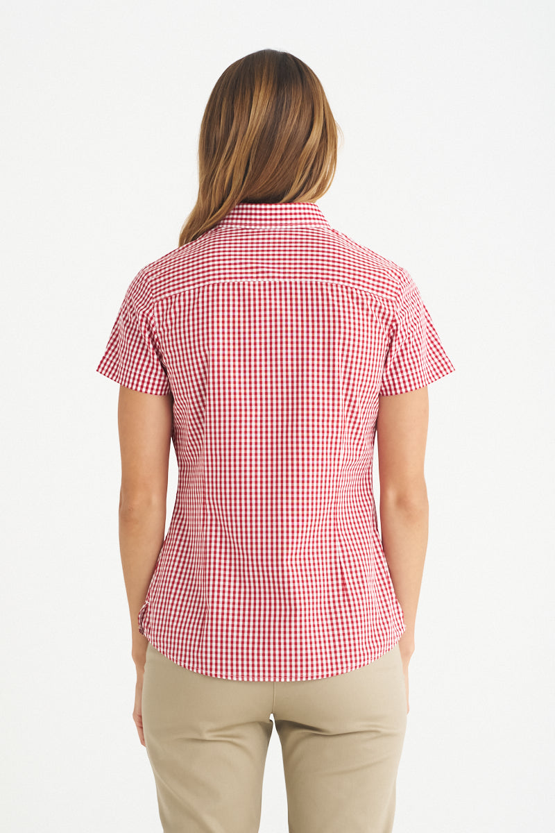 Ladies Miller Gingham SS Check Shirt with red and white gingham check for casual workwear