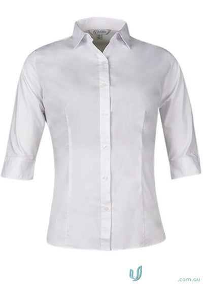 Ladies Mosman 3Qtr Shirt in white, perfect for workwear and uniforms