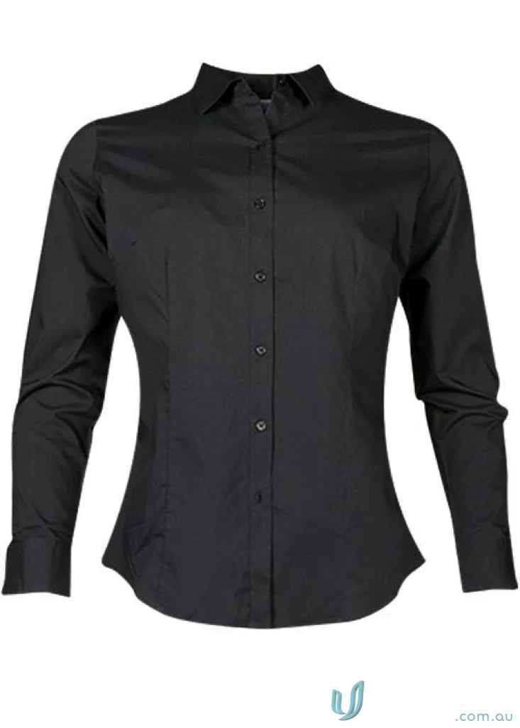 Ladies Mosman L/S Shirt in black, perfect for uniforms and workwear style