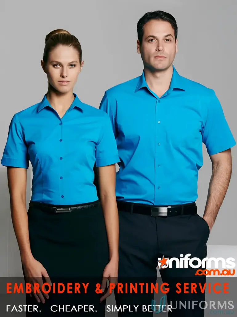 Matching blue Mosman uniforms for workwear, perfect for ladies S/S shirts