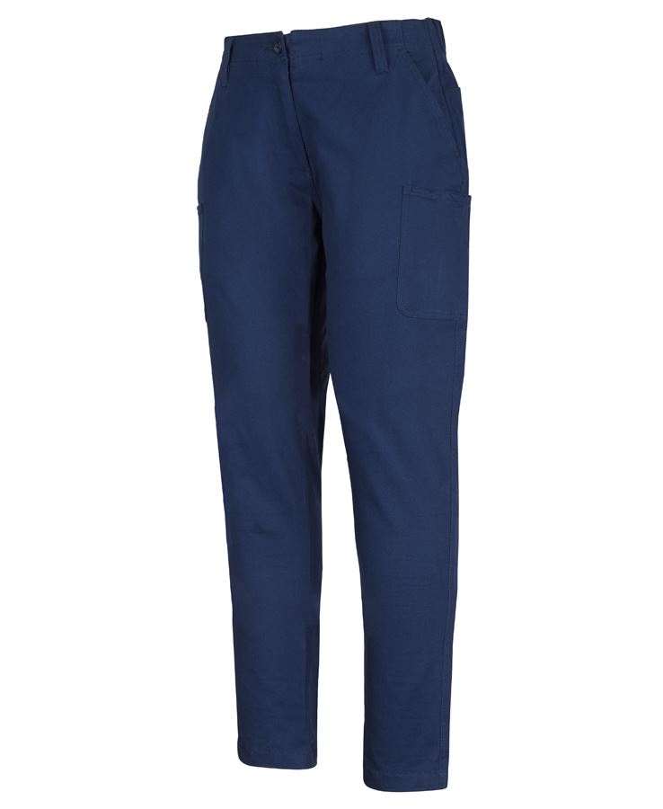 Ladies multi pocket stretch twill pant in navy blue cargo style