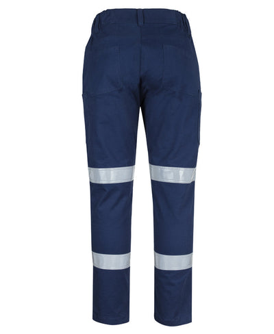 Ladies multi pocket stretch twill safety pant with reflective stripes