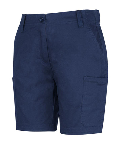 Ladies multi pocket stretch twill short in navy blue with pockets