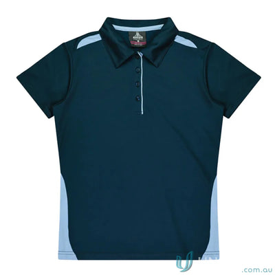 Dark blue Ladies Paterson Polo with light blue accents, perfect for workwear and uniforms