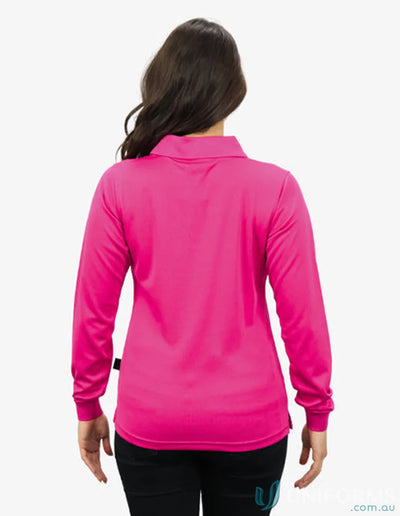 Pink long sleeve polo shirt from Ladies Phoenix LS Polo with cooldry moisture management
