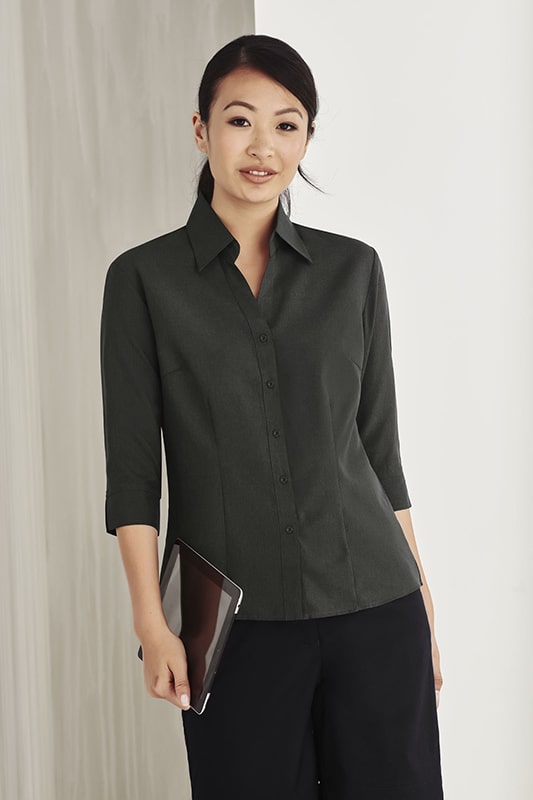 Ladies plain Oasis 3Q shirt in dark green, moisture-wicking fabric