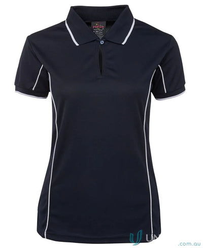 Navy JB’s Ladies Podium piping polo 7LPI with white trim — stay cool in style