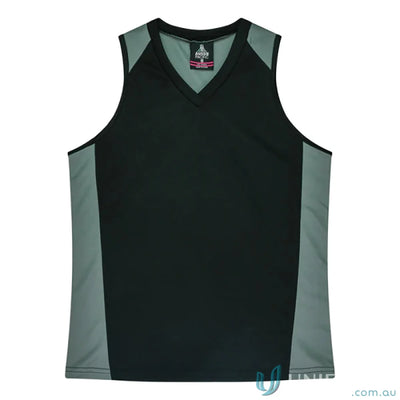 Ladies Premier Singlet black gray athletic shirt with fabric neck bind for workouts