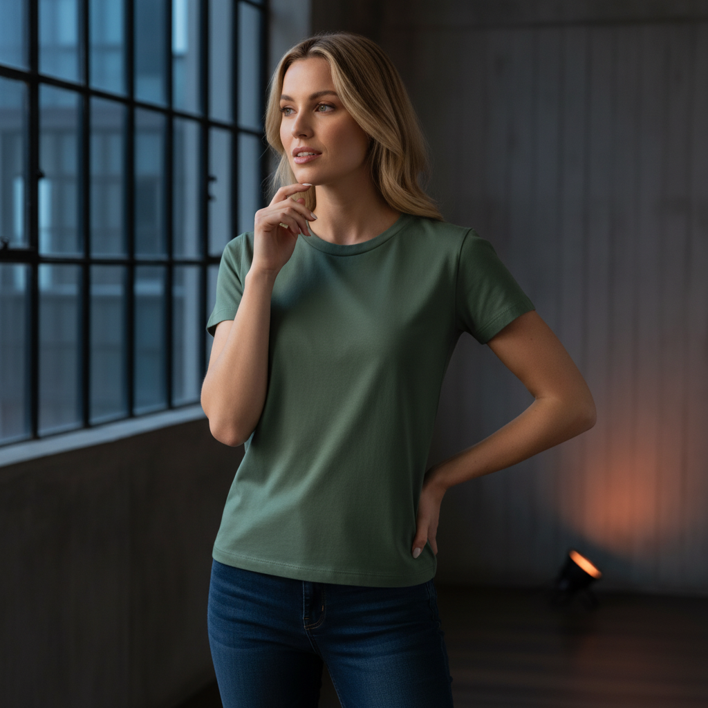 Ladies premium Brighton tee in olive green combed cotton