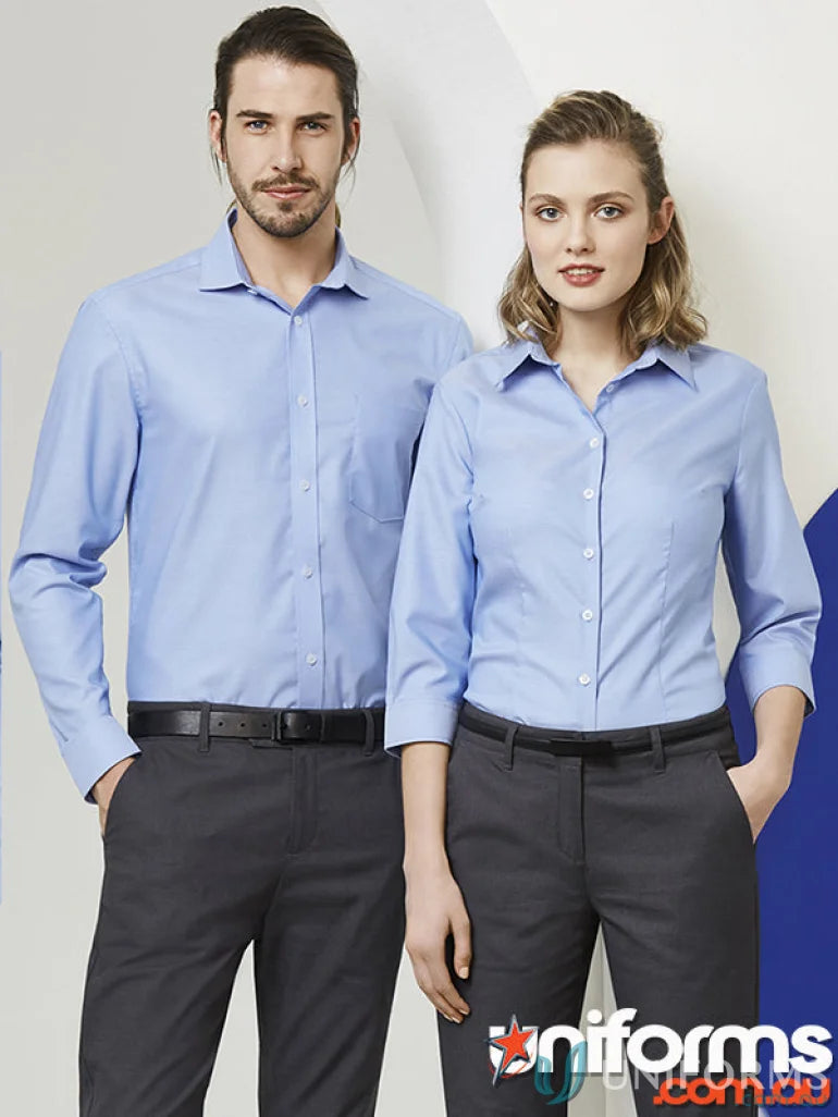 Ladies Regent Cotton 3Q Shirt from s912lt Biz Collection with matching light blue uniform shirts and dark gray pants