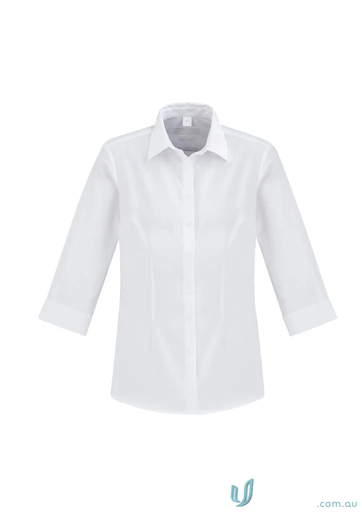 White three-quarter sleeve button-down shirt from Ladies Regent Cotton in s912lt Biz Collection