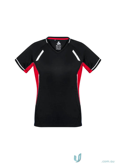 Black and red athletic t-shirt from Ladies Renegade Tee, part of Biz Collection Ladies