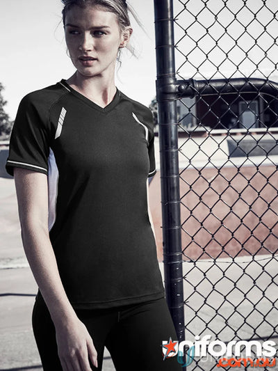 Black and white athletic ladies renegade tee from Biz Collection Ladies, short sleeve top