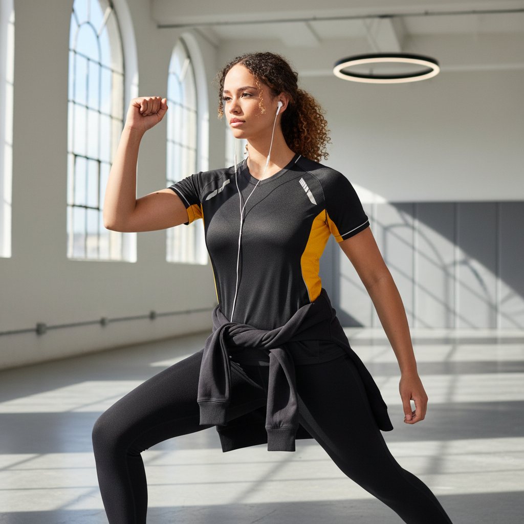 Ladies Renegade Tee black yellow short sleeve top with white piping