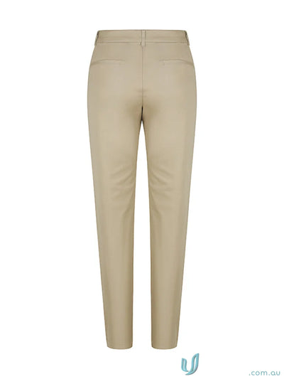 Beige straight-leg Ladies Riley Chino Pant displayed for a stylish look