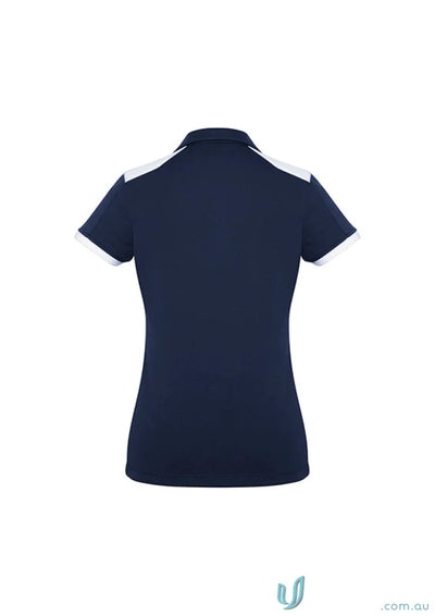 Ladies Rival Polo in dark blue with white accents, bold contrast on short sleeve polo