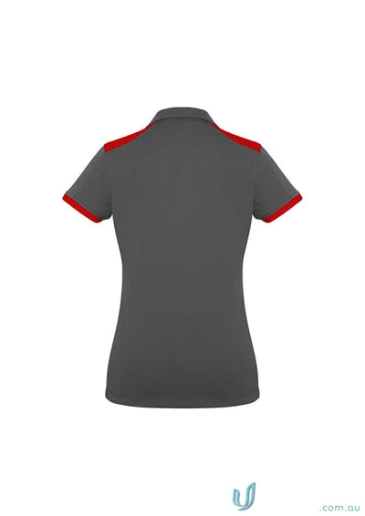Ladies Rival Polo in dark grey with red trim, bold contrast short sleeve polo shirt