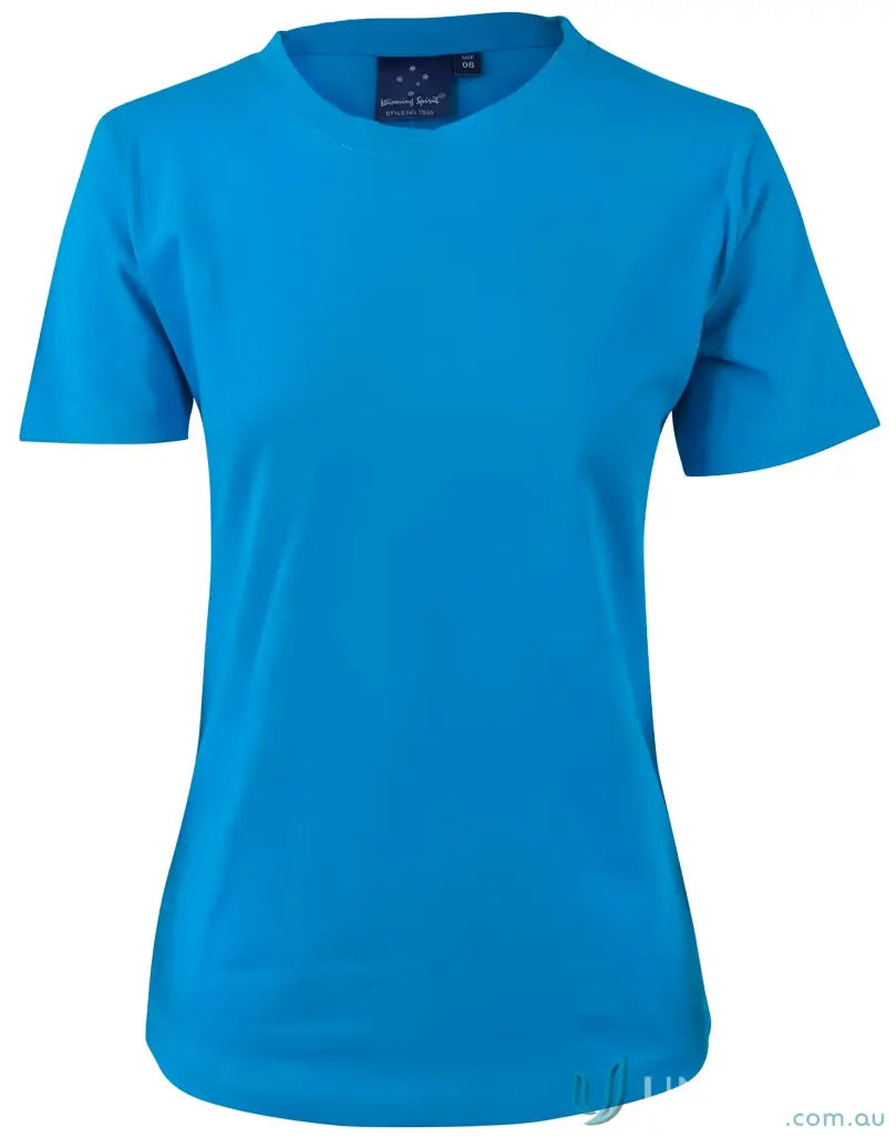 Bright blue Ladies Savvy Tee showcasing the TS38 Savvy winning spirit ladies design