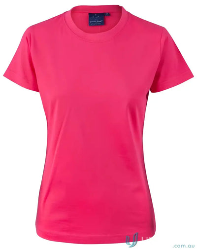 Fuchsia short-sleeved Ladies Savvy Tee showcasing ts38 savvy and winning spirit ladies style