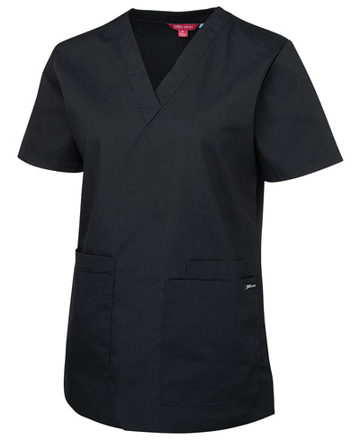 Jb’s ladies scrub black v-neck top with reinforced pocket openings