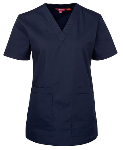 Jb’s ladies scrub navy v-neck top with reinforced pocket openings