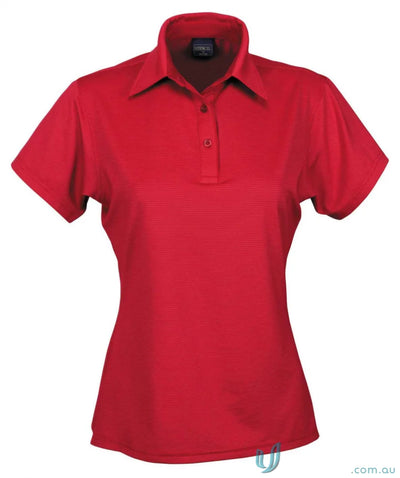 Red womens Polo shirt with nano-scale silver technology and cool dry performance fabric